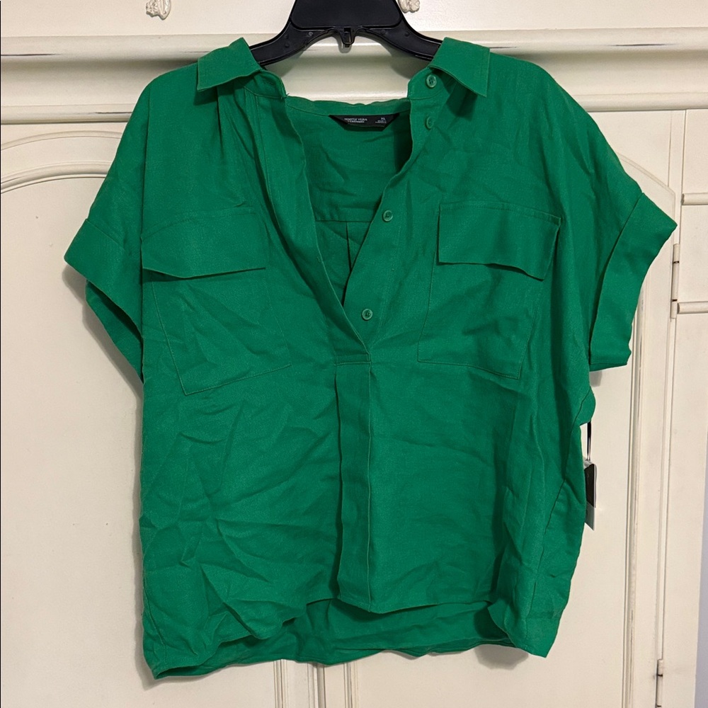 Simply Vera Vera Wang Emerald Button Down linen Shirt xl nwt